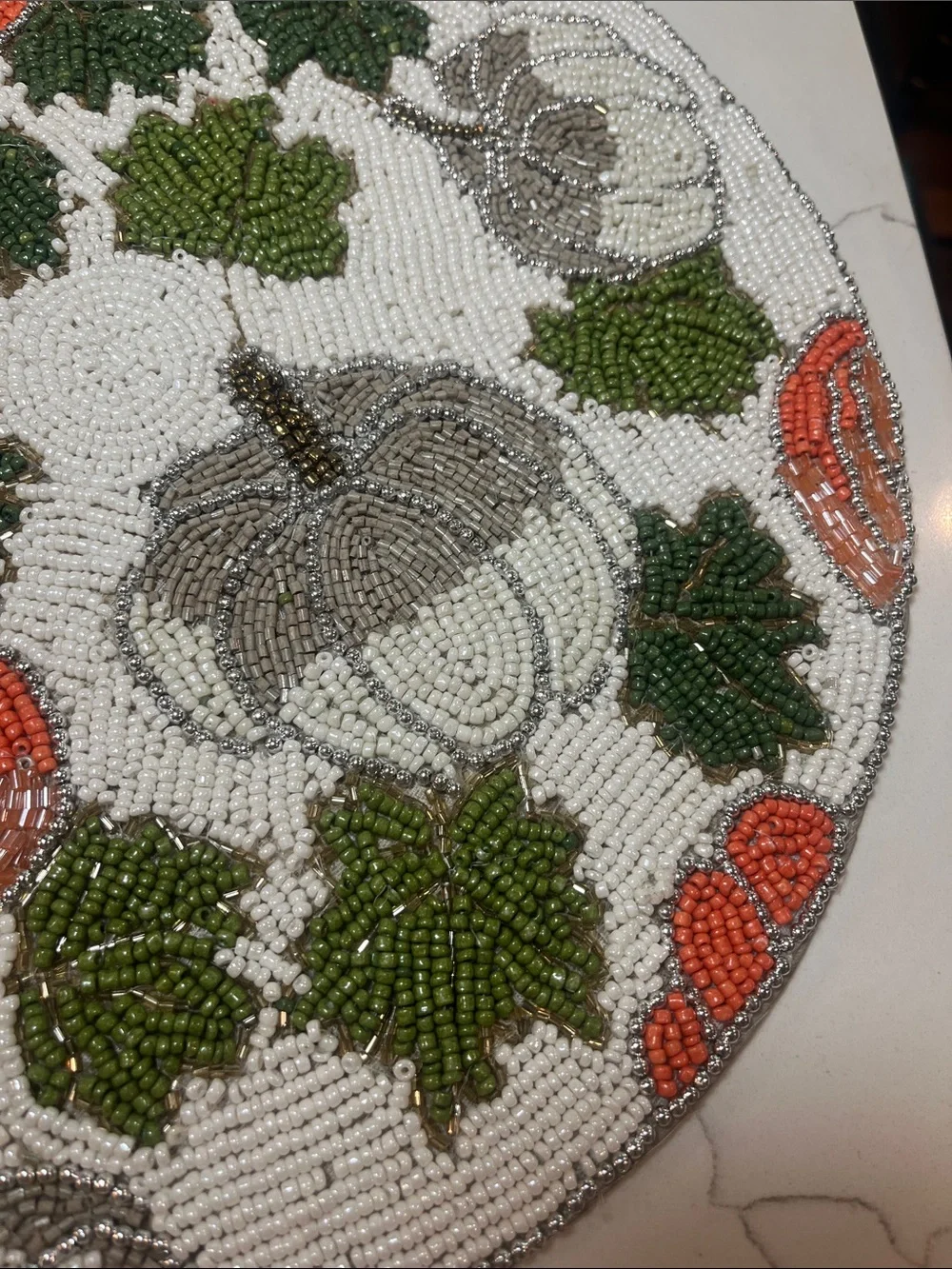 Tahari PUMPKIN  Beaded Placemat Charger 14” Multicolor Fall Thanksgiving NEW